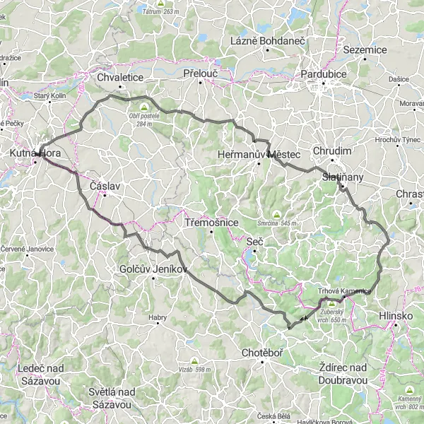 Map miniature of "Kutná Hora Epic Ride" cycling inspiration in Střední Čechy, Czech Republic. Generated by Tarmacs.app cycling route planner