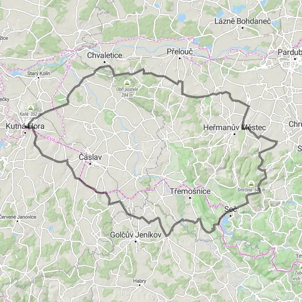 Miniaturní mapa "Bernardov kolo road" inspirace pro cyklisty v oblasti Střední Čechy, Czech Republic. Vytvořeno pomocí plánovače tras Tarmacs.app