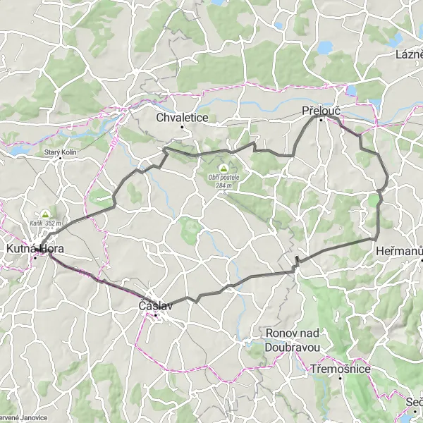 Map miniature of "The Rural Escape Route" cycling inspiration in Střední Čechy, Czech Republic. Generated by Tarmacs.app cycling route planner