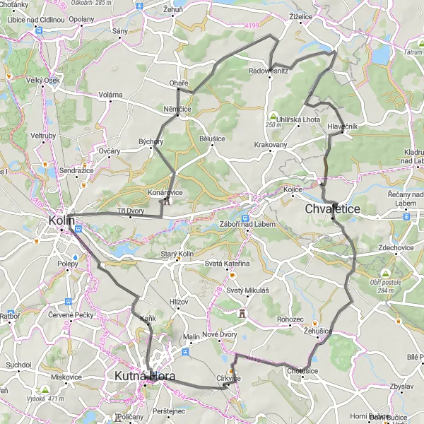 Karten-Miniaturansicht der Radinspiration "Entdecken Sie das ländliche Gebiet um Kutná Hora" in Střední Čechy, Czech Republic. Erstellt vom Tarmacs.app-Routenplaner für Radtouren