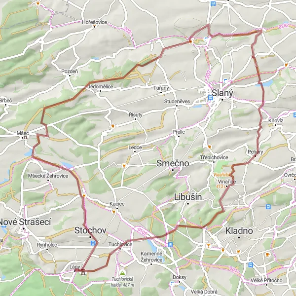 Miniaturní mapa "Do přírody a zpět" inspirace pro cyklisty v oblasti Střední Čechy, Czech Republic. Vytvořeno pomocí plánovače tras Tarmacs.app