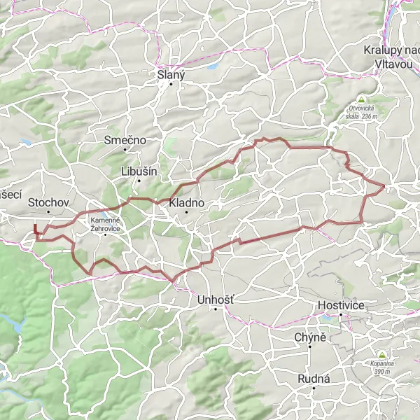 Miniaturní mapa "Gravel do okolí Lána" inspirace pro cyklisty v oblasti Střední Čechy, Czech Republic. Vytvořeno pomocí plánovače tras Tarmacs.app