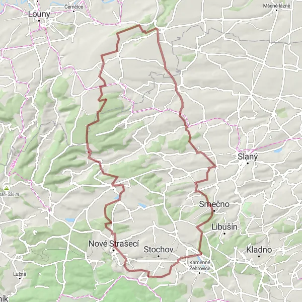 Miniaturní mapa "Gravelová cyklotrasa Lány - Srby" inspirace pro cyklisty v oblasti Střední Čechy, Czech Republic. Vytvořeno pomocí plánovače tras Tarmacs.app