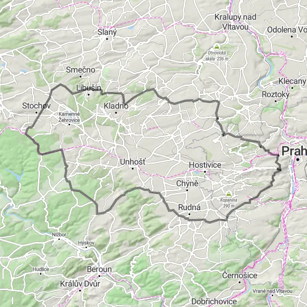 Miniaturní mapa "Okruh kolem Lán (Střední Čechy)" inspirace pro cyklisty v oblasti Střední Čechy, Czech Republic. Vytvořeno pomocí plánovače tras Tarmacs.app