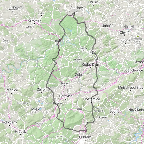 Miniaturní mapa "Silniční cyklotrasa Vašírov - Jáma Antonín" inspirace pro cyklisty v oblasti Střední Čechy, Czech Republic. Vytvořeno pomocí plánovače tras Tarmacs.app