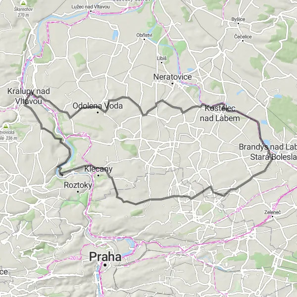 Mapa miniatúra "Okruh kolem Libčic nad Vltavou a okolí" cyklistická inšpirácia v Střední Čechy, Czech Republic. Vygenerované cyklistickým plánovačom trás Tarmacs.app