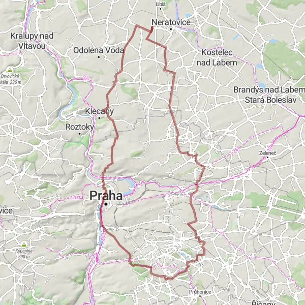 Map miniature of "The Pillars and Rocks of Libiš" cycling inspiration in Střední Čechy, Czech Republic. Generated by Tarmacs.app cycling route planner