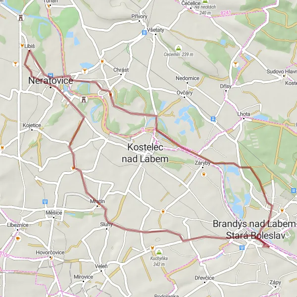 Map miniature of "Scenic Gravel Loop" cycling inspiration in Střední Čechy, Czech Republic. Generated by Tarmacs.app cycling route planner