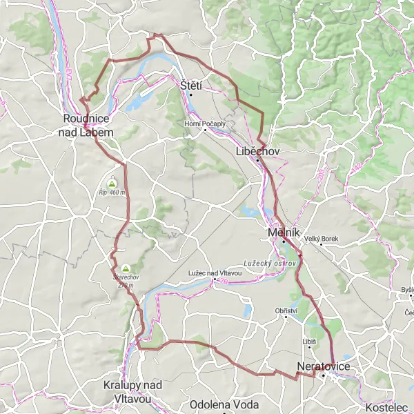 Mapa miniatúra "Gravel cyklo trasa okolo Libiše" cyklistická inšpirácia v Střední Čechy, Czech Republic. Vygenerované cyklistickým plánovačom trás Tarmacs.app