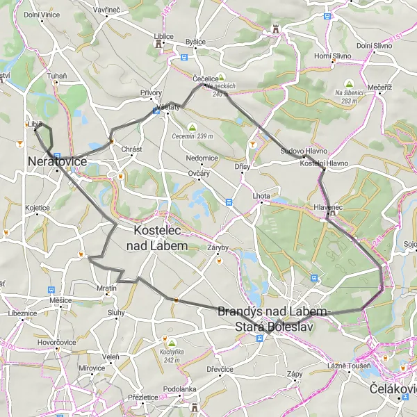 Map miniature of "Exploring the Countryside Roads" cycling inspiration in Střední Čechy, Czech Republic. Generated by Tarmacs.app cycling route planner