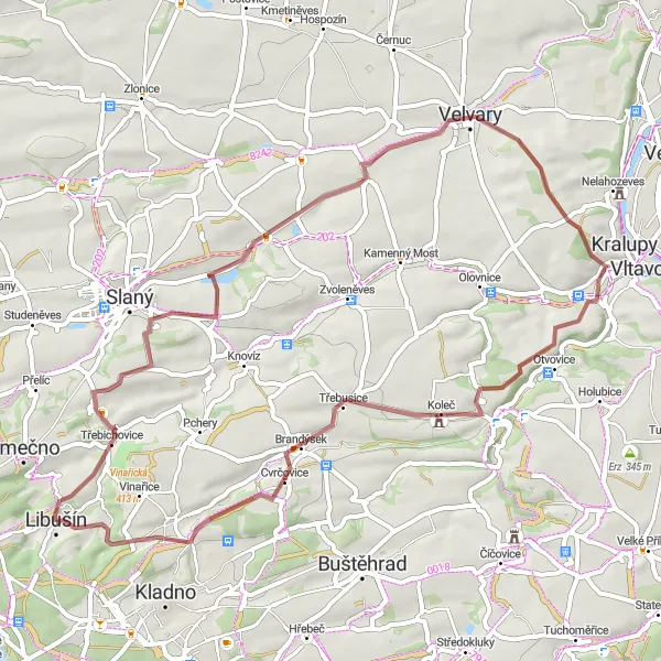 Miniaturní mapa "Okolo Brandýsku a Radovič" inspirace pro cyklisty v oblasti Střední Čechy, Czech Republic. Vytvořeno pomocí plánovače tras Tarmacs.app