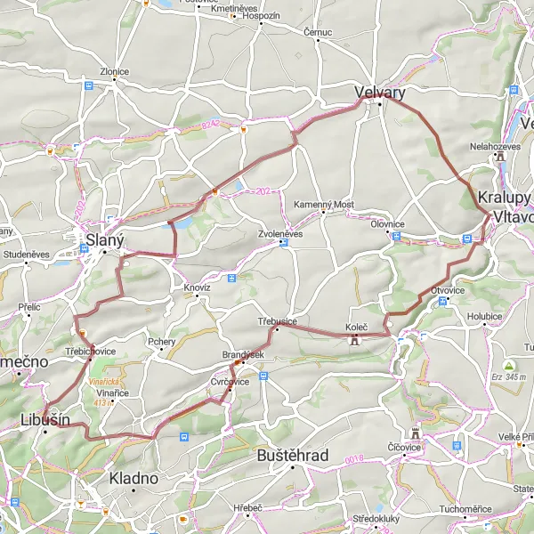 Map miniature of "Libušín and Surroundings Gravel Route" cycling inspiration in Střední Čechy, Czech Republic. Generated by Tarmacs.app cycling route planner