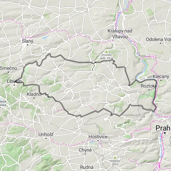 Miniaturní mapa "Cesta sem" inspirace pro cyklisty v oblasti Střední Čechy, Czech Republic. Vytvořeno pomocí plánovače tras Tarmacs.app