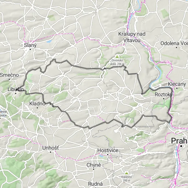 Mapa miniatúra "Okruh s prírodnými a historickými miestami" cyklistická inšpirácia v Střední Čechy, Czech Republic. Vygenerované cyklistickým plánovačom trás Tarmacs.app