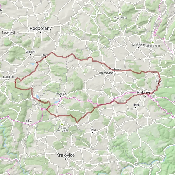 Miniaturní mapa "Zážitková cesta kolem Středních Čech" inspirace pro cyklisty v oblasti Střední Čechy, Czech Republic. Vytvořeno pomocí plánovače tras Tarmacs.app