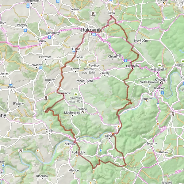 Miniaturní mapa "Toulavý okruh přes Týřovice" inspirace pro cyklisty v oblasti Střední Čechy, Czech Republic. Vytvořeno pomocí plánovače tras Tarmacs.app