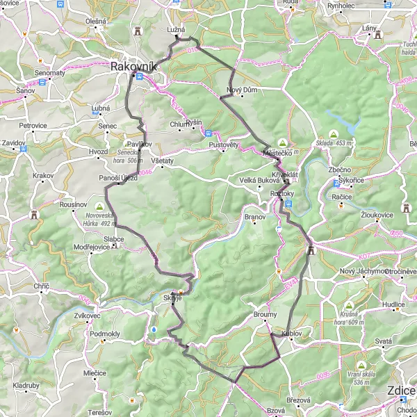 Miniatura mapy "Trasa dookoła Lužná i okolic na szosie" - trasy rowerowej w Střední Čechy, Czech Republic. Wygenerowane przez planer tras rowerowych Tarmacs.app