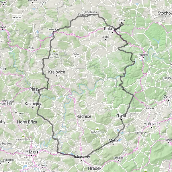 Map miniature of "Tour de Střední Čechy" cycling inspiration in Střední Čechy, Czech Republic. Generated by Tarmacs.app cycling route planner