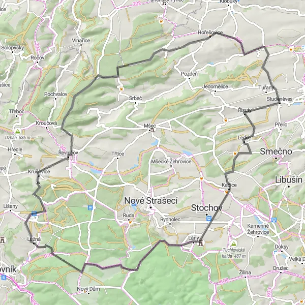 Miniaturní mapa "Road trip přes Bílichov a Kačice" inspirace pro cyklisty v oblasti Střední Čechy, Czech Republic. Vytvořeno pomocí plánovače tras Tarmacs.app