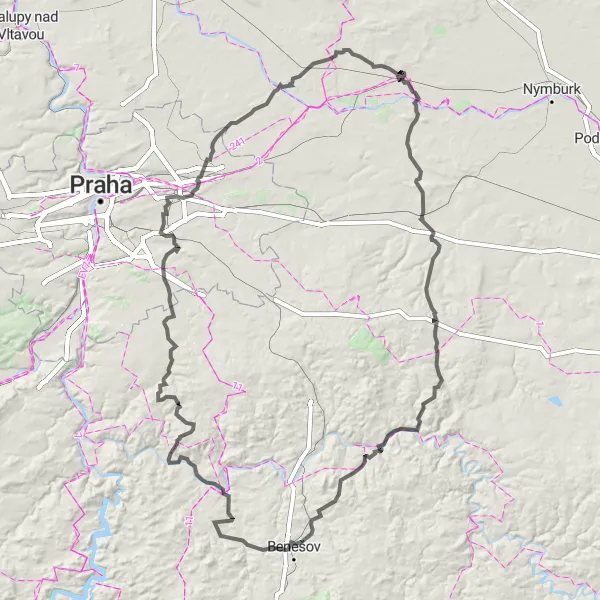 Map miniature of "Lysá nad Labem - 157 km Road Cycling Route" cycling inspiration in Střední Čechy, Czech Republic. Generated by Tarmacs.app cycling route planner