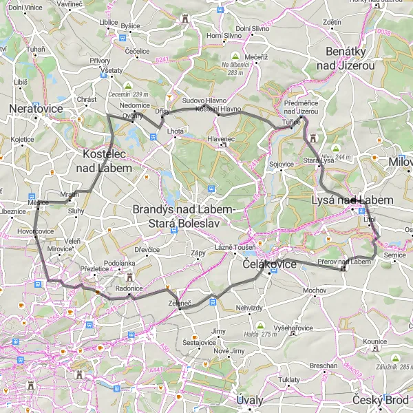 Miniatura mapy "Trasa dookoła Lysá nad Labem przez Přerovská hůra i Ovčáry" - trasy rowerowej w Střední Čechy, Czech Republic. Wygenerowane przez planer tras rowerowych Tarmacs.app