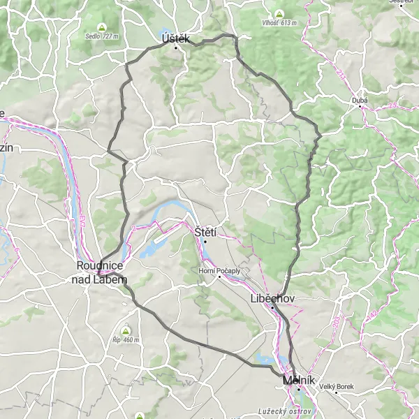 Mapa miniatúra "Cyklo okruh kolem Mělníka" cyklistická inšpirácia v Střední Čechy, Czech Republic. Vygenerované cyklistickým plánovačom trás Tarmacs.app