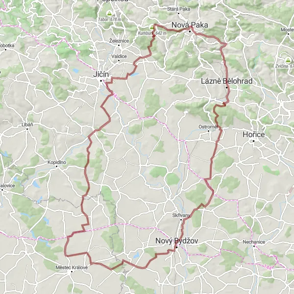 Mapa miniatúra "Cyklistická trasa okolo Městce Králové" cyklistická inšpirácia v Střední Čechy, Czech Republic. Vygenerované cyklistickým plánovačom trás Tarmacs.app