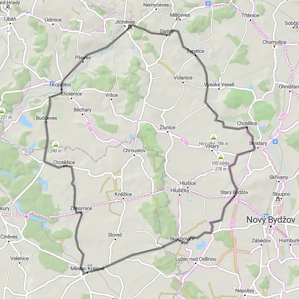 Map miniature of "Záhornice Circuit" cycling inspiration in Střední Čechy, Czech Republic. Generated by Tarmacs.app cycling route planner