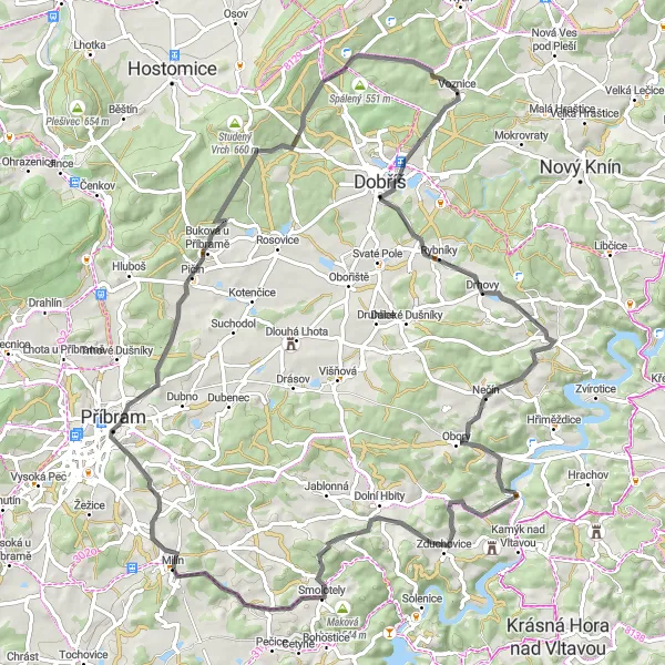 Miniatura mapy "Trasa road do Milína" - trasy rowerowej w Střední Čechy, Czech Republic. Wygenerowane przez planer tras rowerowych Tarmacs.app