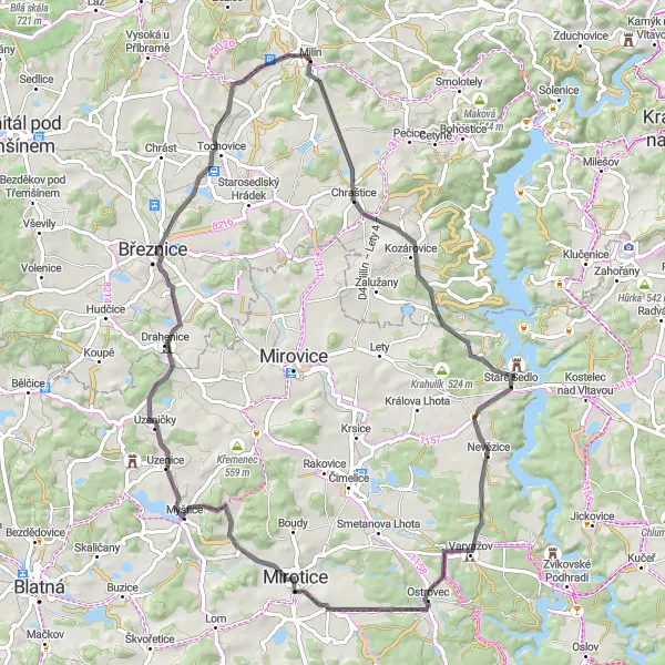 Miniatura mapy "Szybka Trasa Rowerowa z Milína" - trasy rowerowej w Střední Čechy, Czech Republic. Wygenerowane przez planer tras rowerowych Tarmacs.app