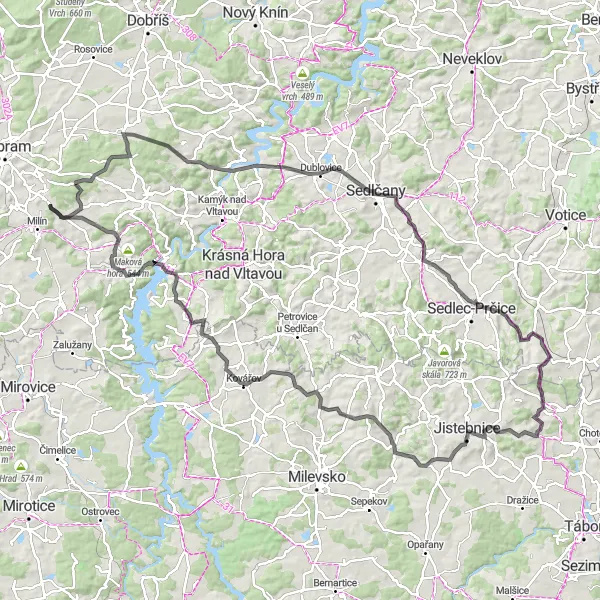Miniatura mapy "Wycieczka rowerowa po malowniczych drogach okolic Milína" - trasy rowerowej w Střední Čechy, Czech Republic. Wygenerowane przez planer tras rowerowych Tarmacs.app