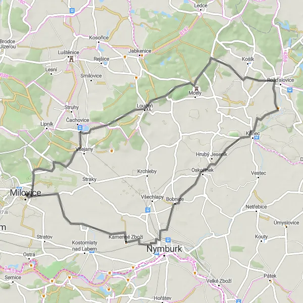 Map miniature of "Road to History" cycling inspiration in Střední Čechy, Czech Republic. Generated by Tarmacs.app cycling route planner