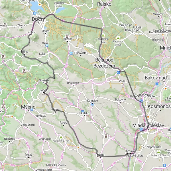 Mapa miniatúra "Scenic Road Trip to Šibeniční Vrch" cyklistická inšpirácia v Střední Čechy, Czech Republic. Vygenerované cyklistickým plánovačom trás Tarmacs.app