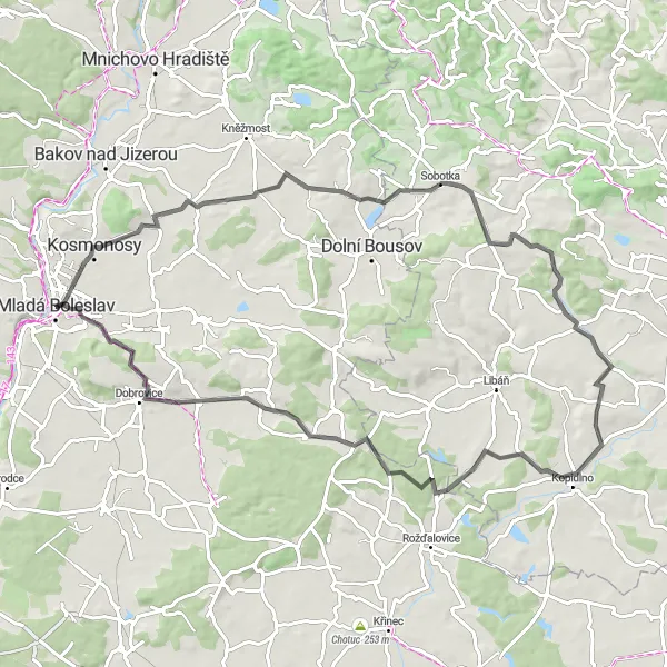 Map miniature of "Bohemian Countryside Ride" cycling inspiration in Střední Čechy, Czech Republic. Generated by Tarmacs.app cycling route planner