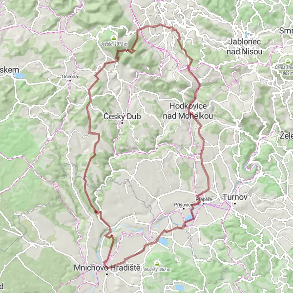 Karten-Miniaturansicht der Radinspiration "Gravel Tour um Mnichovo Hradiště" in Střední Čechy, Czech Republic. Erstellt vom Tarmacs.app-Routenplaner für Radtouren
