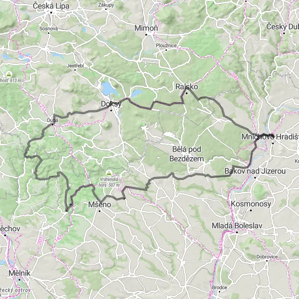 Miniaturní mapa "Cyklo výlet kolem Středních Čech" inspirace pro cyklisty v oblasti Střední Čechy, Czech Republic. Vytvořeno pomocí plánovače tras Tarmacs.app