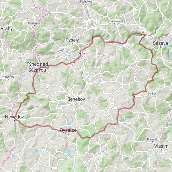 Miniatura mapy "Trasa gravelowa przez Lutov" - trasy rowerowej w Střední Čechy, Czech Republic. Wygenerowane przez planer tras rowerowych Tarmacs.app
