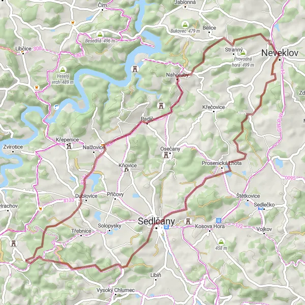 Map miniature of "Neveklov Gravel Hopper" cycling inspiration in Střední Čechy, Czech Republic. Generated by Tarmacs.app cycling route planner
