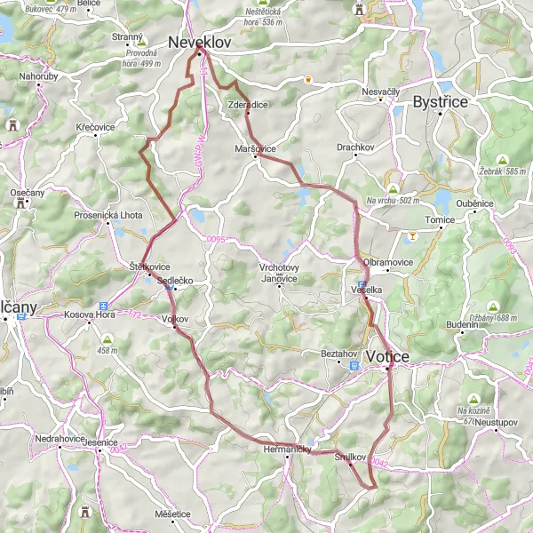 Map miniature of "Scenic Gravel Route" cycling inspiration in Střední Čechy, Czech Republic. Generated by Tarmacs.app cycling route planner