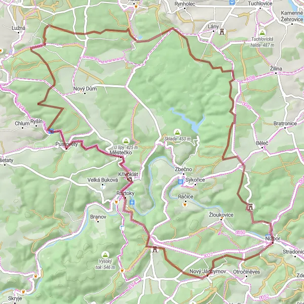 Miniatura mapy "Trasa szutrowa w okolicach Nižbor" - trasy rowerowej w Střední Čechy, Czech Republic. Wygenerowane przez planer tras rowerowych Tarmacs.app