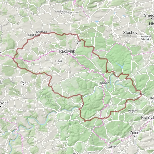 Miniatura mapy "Trasa Gravel do Dřevíče" - trasy rowerowej w Střední Čechy, Czech Republic. Wygenerowane przez planer tras rowerowych Tarmacs.app