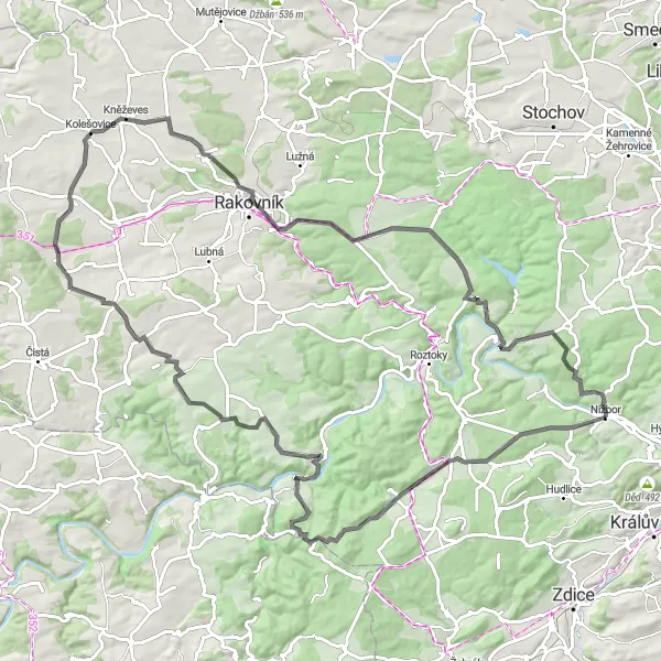 Miniatura mapy "Trasa Nižbor - Masarykova vyhlídka" - trasy rowerowej w Střední Čechy, Czech Republic. Wygenerowane przez planer tras rowerowych Tarmacs.app