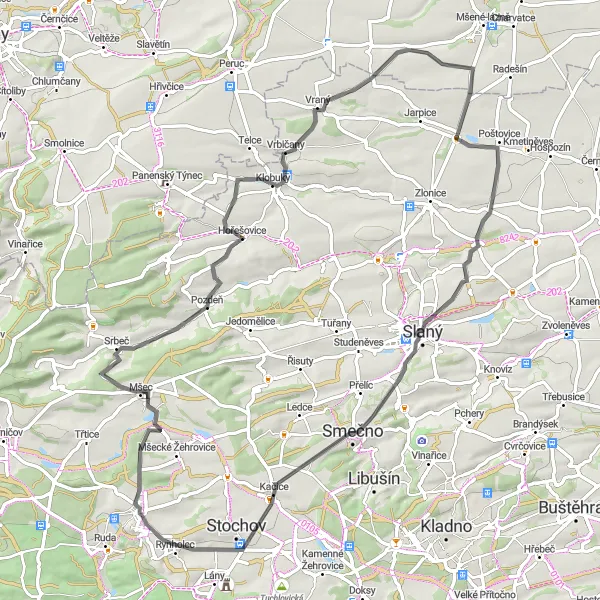 Miniatura mapy "Przejazd trasą drogową przez Vrbičany i Tmáň" - trasy rowerowej w Střední Čechy, Czech Republic. Wygenerowane przez planer tras rowerowych Tarmacs.app