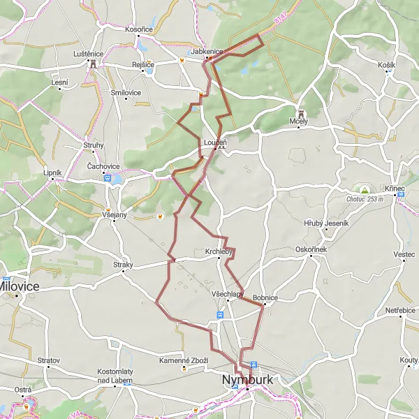 Map miniature of "Nymburk - Loučeň" cycling inspiration in Střední Čechy, Czech Republic. Generated by Tarmacs.app cycling route planner