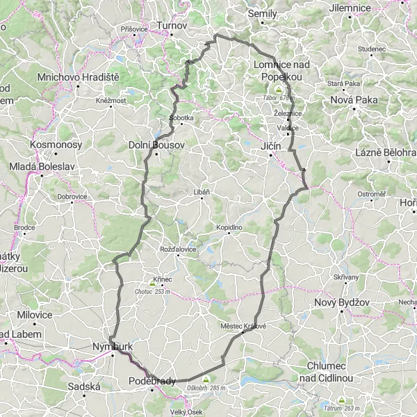 Karten-Miniaturansicht der Radinspiration "Road Trip nach Robousy und Opočnice" in Střední Čechy, Czech Republic. Erstellt vom Tarmacs.app-Routenplaner für Radtouren