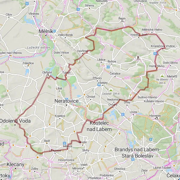 Mapa miniatúra "Gravelová cesta kolem Záboří" cyklistická inšpirácia v Střední Čechy, Czech Republic. Vygenerované cyklistickým plánovačom trás Tarmacs.app