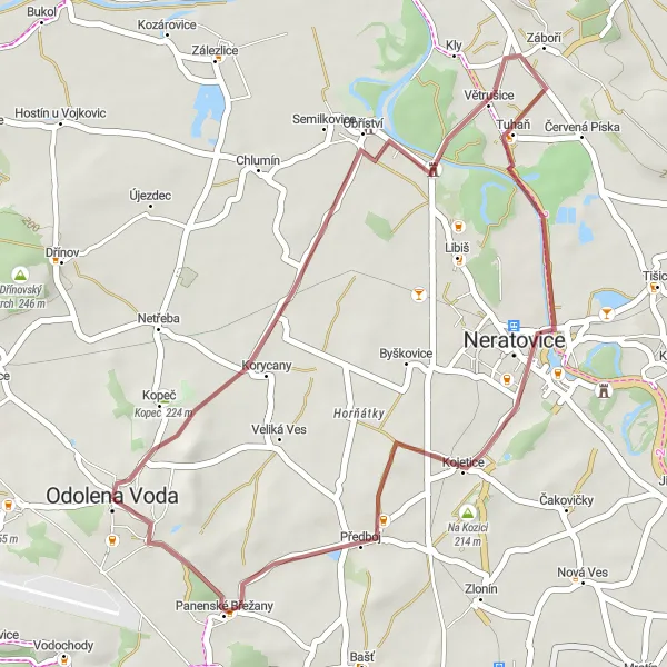 Miniatura mapy "Trasa gravelowa przez Odolena Voda" - trasy rowerowej w Střední Čechy, Czech Republic. Wygenerowane przez planer tras rowerowych Tarmacs.app