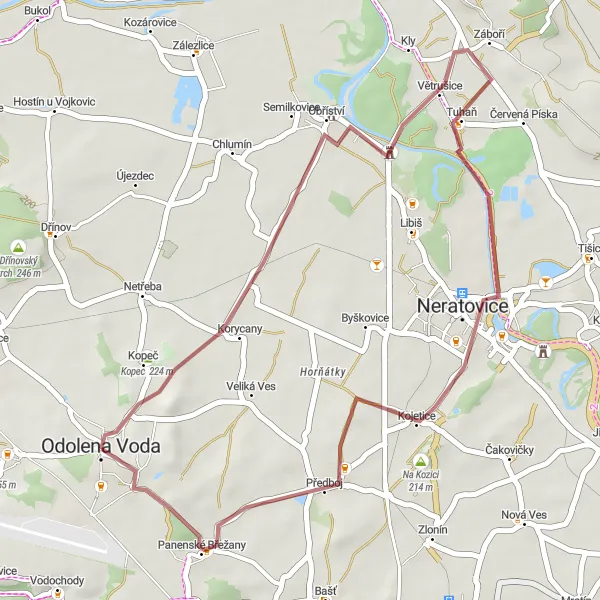 Map miniature of "The Homolka Gravel Loop" cycling inspiration in Střední Čechy, Czech Republic. Generated by Tarmacs.app cycling route planner