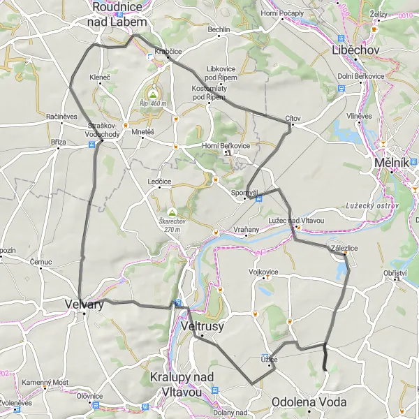 Mapa miniatúra "Kopeč - Homolka Road Cycling Tour" cyklistická inšpirácia v Střední Čechy, Czech Republic. Vygenerované cyklistickým plánovačom trás Tarmacs.app