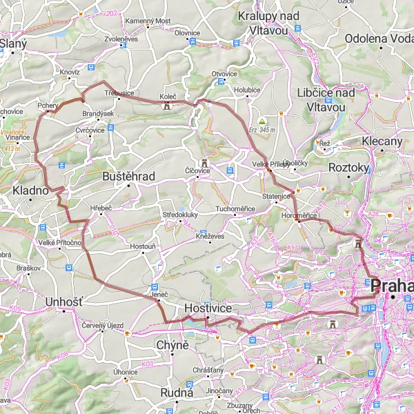 Miniaturní mapa "Gravel Pchery - Pavlov" inspirace pro cyklisty v oblasti Střední Čechy, Czech Republic. Vytvořeno pomocí plánovače tras Tarmacs.app